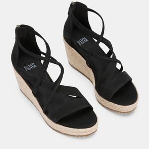 EILEEN Fisher Wanda Tumbled Nubuck Espadrille in black size 9